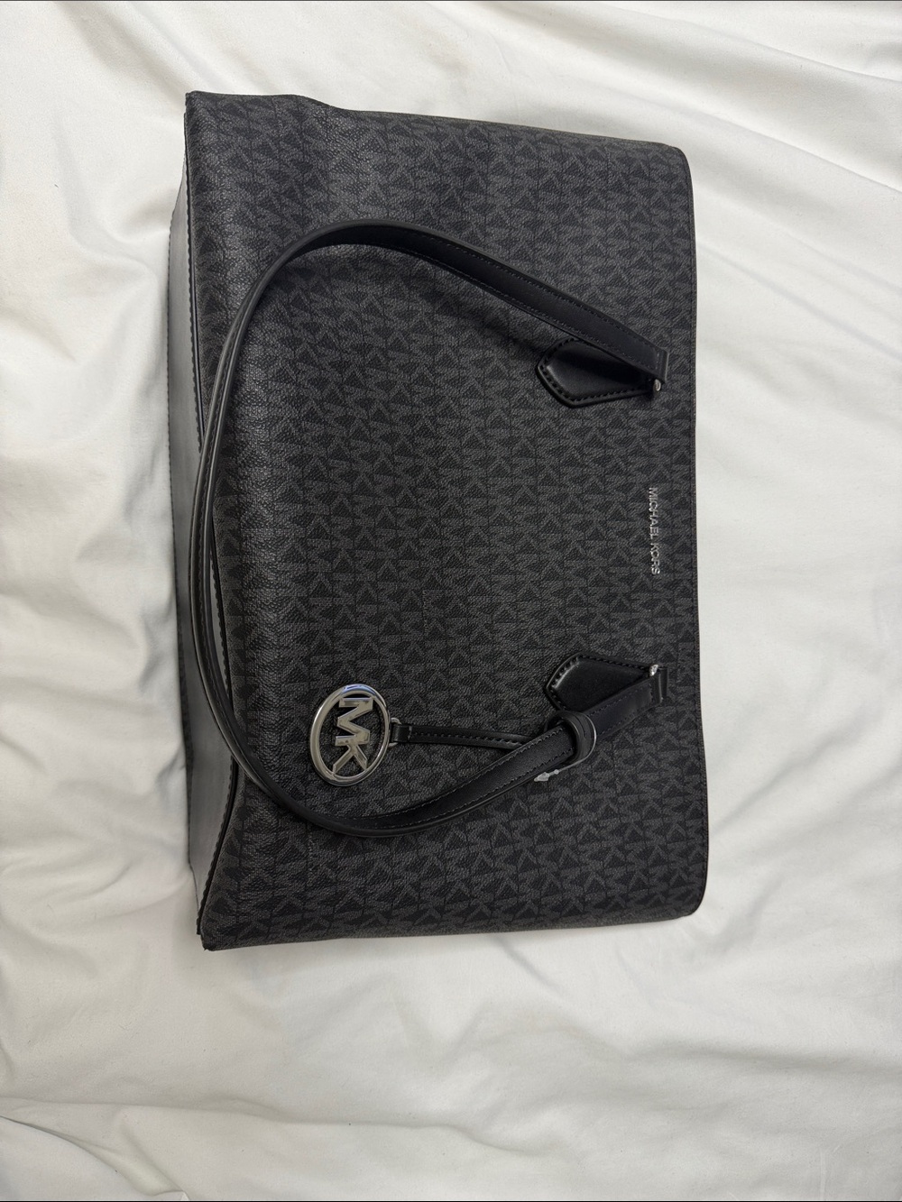 Michael Kors Black Signature Tote with Silver MK Charm